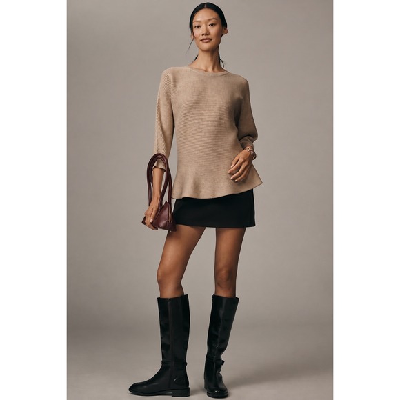 Maeve Sweaters - Maeve Anthropologie Ribbed Dolman Sleeve Peplum Sweater Tan Beige Medium